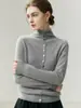 Nuevo cárdigan de cachemir de cuello alto para mujer Otoño/Invierno 2026, tejido de punto abotonado con dobladillo enrollado, versátil abrigo suéter de punto suave