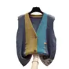 Cárdigan de punto de otoño nuevo para mujer joven con cuello en V, juvenil y elegante, con colores contrastantes, prenda exterior de talla grande, chaleco de moda