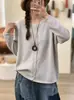 Colección Otoño 2026: Top de punto de algodón retro de corte holgado, color liso simple, chaqueta suéter casual versátil para mujer