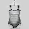 Fonte Factory Nova Japonesa e Coreana Girl Stripe Simple Retro Sling One-piece Swimsuit Estudante Feminino Hot Spring Swimsuit