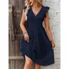 2026 Nuevo Vestido de Moda Europeo y Americano para Mujer de Amazon de Longitud Media con Diseño Hueco, Vestido Adelgazante de Cuello en V Talla Grande