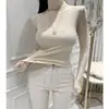 Ropa de Mujer de Comercio Exterior--Moda Femenina Coreana Invierno 2023 Ajustado Color Sólido Cuello Alto Versátil Ropa de Trabajo Manga Larga Casual Top Corto