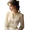 Camisa de Manga Larga con Encaje de Estilo Francés, Moderna, Versátil, Camiseta Básica Adelgazante, Top Elegante y Rejuvenecedor