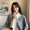 Elegante y suave bufanda 100% lana para mujer, estilo coreano, nuevo color liso, cálido calentador de cuello tejido para invierno, adecuado para estudiantes