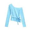T-shirt Sexy de Uma Manga Comprida para Garota Popular, Novo Estilo de Primavera, Amarração Elegante para Marcar a Cintura, Top Curto Slim
