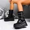 Botas de Mujer de Suela Gruesa Estilo Independiente 2025 Nuevas con Tacón de Cuña Hebilla de Cinturón de Murciélago Demonia Botas Cortas Estilo Martin para Mujer