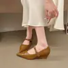 Zapatos de tacón alto de punta estilo francés para mujer, nuevo modelo verano y otoño 2026, corte bajo, hebilla de una correa, zapatos Mary Jane vintage de un solo color, zapatos pequeños de cuero para mujer