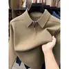 Venta al por mayor transfronteriza de suéteres gruesos de punto con cuello de solapa y media cremallera para hombres de mediana edad, nuevo jersey cálido de capa base para otoño e invierno