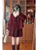 Conjunto de Roupa Estilo Coreano Suave, Cachecol com Gola de Pelo, Conjunto de Suéter de Tricô, Cardigã Estilo Preguiçoso, Saia Feminina, Conjunto de Três Peças