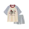 Pijama Nuevo de Verano para Mujer con Copas en el Pecho, Shorts de Manga Corta, Lindo Diseño de Perro Dóberman de Dibujos Animados, Estilo Delgado, Conjunto de Ropa de Casa para Niña