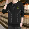 Moletom masculino pulôver para outono e inverno de 2025, estilo novo para adolescentes, corte solto, forrado com fleece, peso pesado, jaqueta sem capuz, versátil