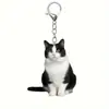 Llavero de Acrílico con Hebilla Diseño Doble Cara Gato Tuxedo Blanco y Negro Nuevo Transfronterizo Llavero para Mascotas