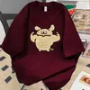Camiseta de Manga Corta Deportiva Casual de Algodón Puro de 190g con Dibujos Animados Musculosos, Corte Holgado de Verano, Top de Media Manga para Pareja para Hombre