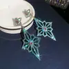Pendientes de Flor de Rombo Incrustados de Diamantes Transfronterizos Europeos y Americanos de Aguja de Plata, Pendientes Elegantes Estilo Palacio, Pendientes de Lujo Ligero y Gama Alta