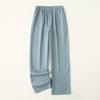 Pantalones de pijama de algodón fino de doble capa de gasa, color liso simple, unisex, para primavera y verano, pantalones largos para casa con bolsillos