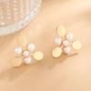 Aretes redondos de perlas estilo japonés y coreano para mujer, aretes de diseño geométrico simple