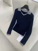 Suéter de Lana con Solapa Contrastante Estilo Coreano Otoño Temprano para Mujer 2025 Guangzhou 13 Líneas Nuevo Normcore Versátil 50202