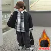 Chaqueta abrigo acolchada de algodón para niños 2024 nuevo estilo western infantil dos piezas falsas acolchada ropa de invierno niño invierno guapo abrigo acolchado de algodón moda