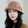 Elegante sombrero de pescador con lazo estilo francés para mujer, sombrero de lana con ala enrollada para otoño e invierno, adelgazante, elegante bombín, sombrero tipo cubo 2026