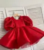 Nuevo Vestido de Ceremonia de Anfitriona para Niñas Mangas de Burbuja con Perlas Falda Esponjosa de Princesa Disfraz para Desfile de Moda de Piano Infantil y Actuación de Danza