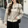 Outono/Inverno 2026 Novo Estilo Coreano Casual Versátil Tricô Jacquard Cardigan Top Feminino Solto Tendência Jaqueta
