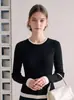 Suéter de malha simples, justo, gola redonda e manga longa para mulheres, novo top estilo coreano para o início do outono, 25762