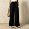 2026 Moda Resort Estilo Europeu Feminino Nova Renda Acabamento Solta Perna Larga Casual Popular Perna Reta Calça Longa Feminina