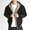 Jaqueta Curta Reversível Pied-de-Poule Masculina Outono Inverno Estilo Americano Pesada Rígida com Capuz Cardigan Moletom cleanfit
