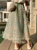 Falda de malla de doble capa con cintura elástica bordada estilo Mori, ajustada, de longitud media, nueva para el verano, falda elegante para mujer, falda