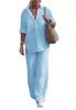 Traje de dos piezas para mujer, estilo europeo y americano, con solapa, manga larga, pantalones de color liso, informal, de pierna ancha, para primavera y otoño, 2023