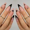 24 Peças de Unhas Postiças Longas Amêndoa Pretas de Alto Padrão para o Dia dos Namorados com Desenho Francês em Forma de Coração, Modelo Popular de Comércio Exterior, Atacado