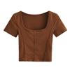 Camiseta con pegatina de espina de pescado BM Blogger, cuello cuadrado, clavícula, adelgazante, manga corta, verano 2022 para mujer