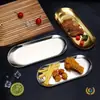 Plato Ovalado de Acero Inoxidable Plato Creativo para Restaurante Plato para Postre Estilo Coreano Plato Plano Dorado Plato para Toallas Bandeja para Joyas