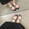 Sandálias Elegantes Slip-On de Salto Baixo Bloco Estilo Francês para Mulheres, Novas Sandálias Flat com Pérolas para o Verão 2026
