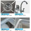 Fregadero de acero inoxidable con escurridor, un solo tazón con soporte, lavabo para platos, escurreplatos, fregadero comercial silencioso para cafetería