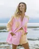 Camisas Europeas y Americanas Transfronterizas Traje Pantalones Cortos Solapa Un Botón Casa Casual Rayas Suelto Bolsillo Camisa de Mujer