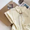 Bufanda de Seda de Lunares Franceses Corbata Cuello Polo Camisa de Manga Corta para Mujer Verano 2026 Nueva Camisa de Oficina Top Blanco