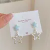 Brincos de Gato Azuis para Mulheres, Argola de Prata Verão Fofo Gota de Óleo Design Criativo Estrela Versátil Brincos de Estudante