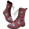 2025 Botas Femininas de Salto Alto Bordadas e Estampadas Transfronteiriças Outono e Inverno Novas Sola Inferior Motocicleta Retro Sola Grossa Botas Martin Atacado