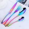 Juego de Cubiertos de Acero Inoxidable Colorido con Recubrimiento de Titanio Kaya Cuchillo para Bistec, Tenedor, Cuchara, Cucharilla de Té Juego de Cubiertos de 4 Piezas con Juego de Grabado