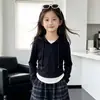 Conjunto de Moletom e Calça para Meninas Outono 2026 Novo Estilo Roupa de Outono para Menininha Estilo Coreano Conjunto de Duas Peças Calça Xadrez para Meninas