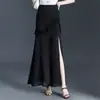 Saia Midi de Renda Patchwork com Bolinhas e Corte Evasê para Mulheres 2026 Verão Nova Cintura Alta Emagrecedora Elegante Temperamento Saia Média Tendência