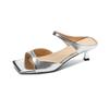 Minimalismo ~ Sandalias de verano para mujer con punta abierta, de cuero completo por dentro y por fuera, con tacón alto y punta cuadrada.