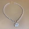 Collar elegante y sencillo con diseño geométrico de flores y diamantes de imitación de perlas para mujer, estilo europeo y americano.