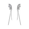 Pendientes de Clip para Auriculares Bluetooth Freeclip Zirconia Super Brillante Mariposa Borla Larga Clip para Oreja Pendientes de Moda DIY para Mujeres