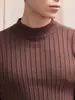 Moda Jacquard Meia-Gola Outono/Inverno 2025 Malha Interna de Lã Tricô Meia-Gola de Manga Longa Camada de Base para Homem