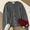 Oso de Miel Lana/2026 Otoño/Invierno Nuevo Estilo Coreano Corte Holgado Adelgazante Cuello Redondo Calado Top Cardigan de Punto de Lana para Mujer