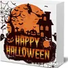 Caixas Decorativas de Madeira para Halloween em Estoque com Estampas Brancas, Enfeites de Atmosfera Natalina, Placas Decorativas Rústicas