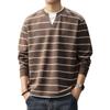 Camiseta de Manga Larga Retro a Rayas Italoamericana para Hombre, Nuevo Estilo Otoño, Corte Holgado, Falso Dos Piezas, Cuello Redondo, Sudadera Base