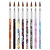 Plumas de Manicura Personalizadas Transfronterizas de 8 Colores Mármol Cristal, Varilla Acrílica Tubo de Aluminio Pluma Francesa Tallada en Cristal